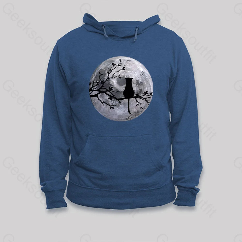 The Cat And The Moon Hoodie Dark Blue / S