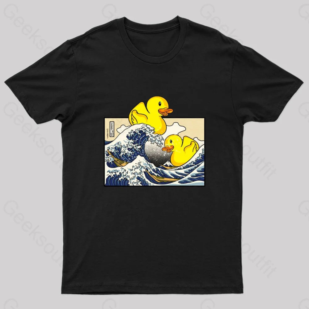The Great Duck Off Kanagawa Geek T-Shirt Black / S