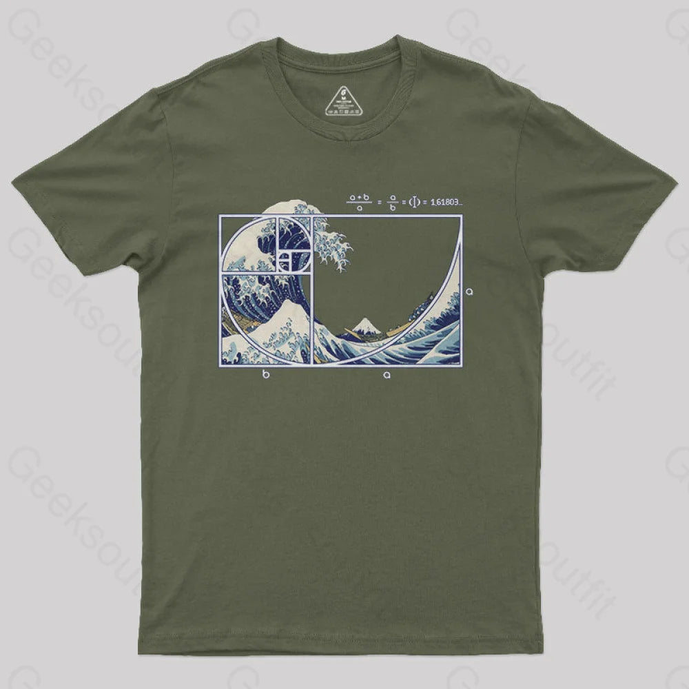 The Great Fibonacci Wave Science Geek T-Shirt Army Green / S