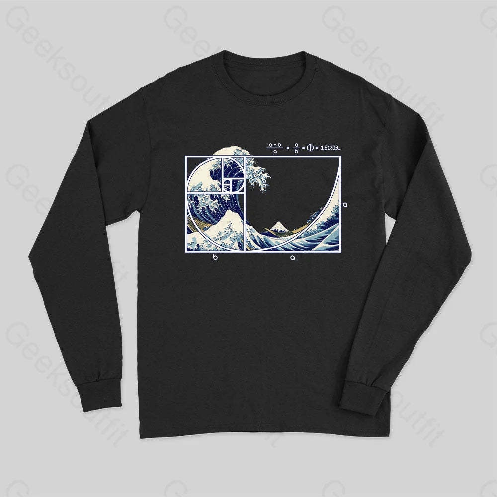 The Great Fibonacci Wave Science Long Sleeve T-Shirt Black / S