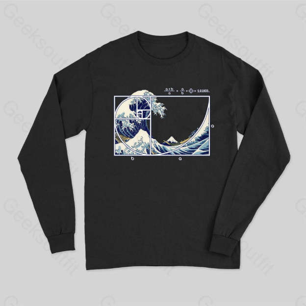 The Great Fibonacci Wave Science Long Sleeve T-Shirt Black / S