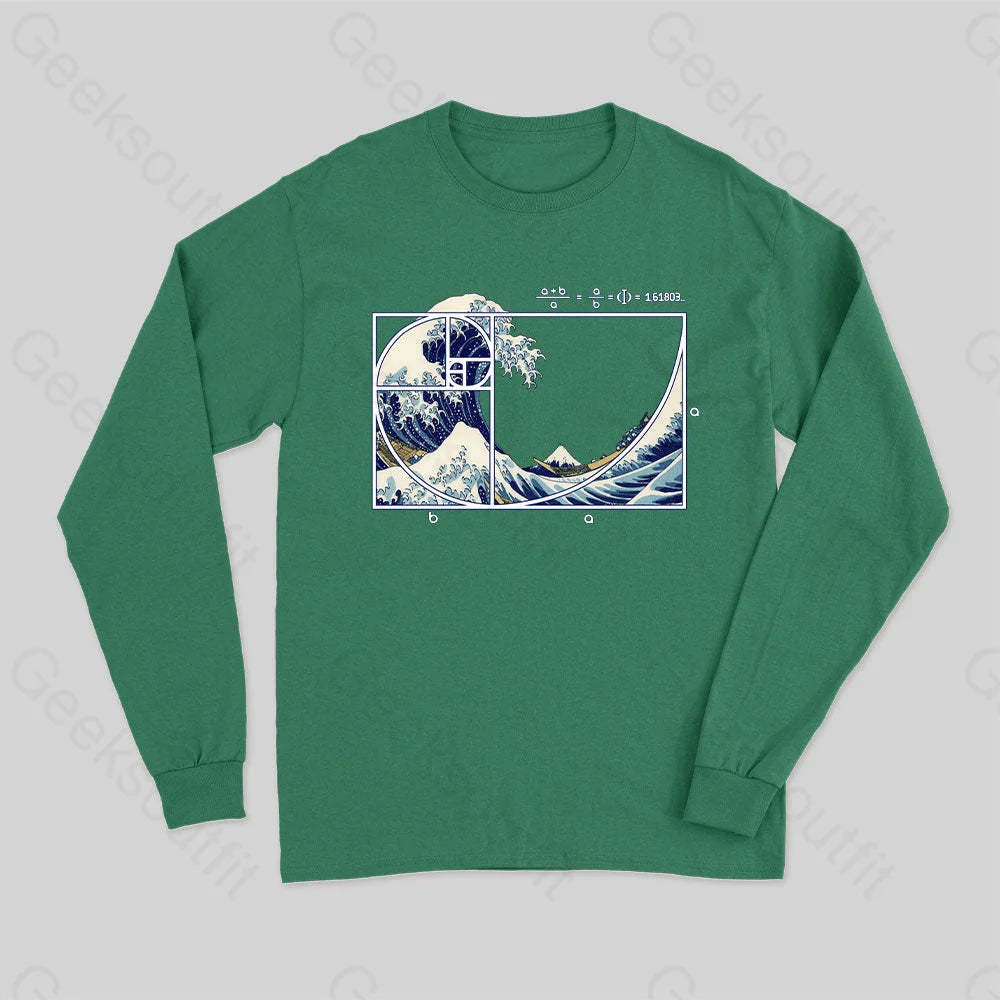 The Great Fibonacci Wave Science Long Sleeve T-Shirt Green / S
