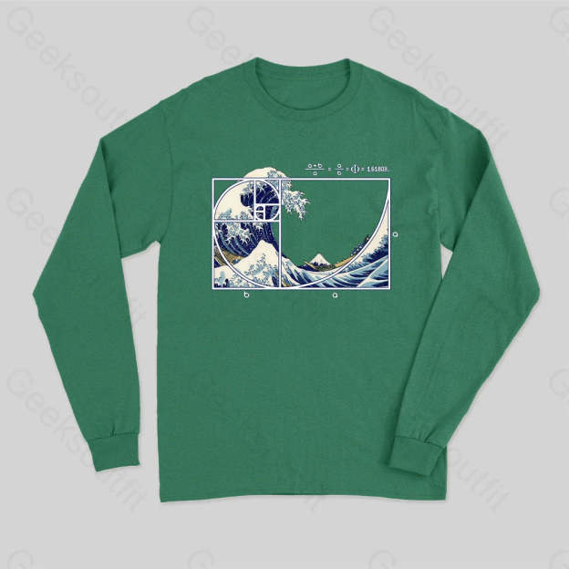 The Great Fibonacci Wave Science Long Sleeve T-Shirt Green / S