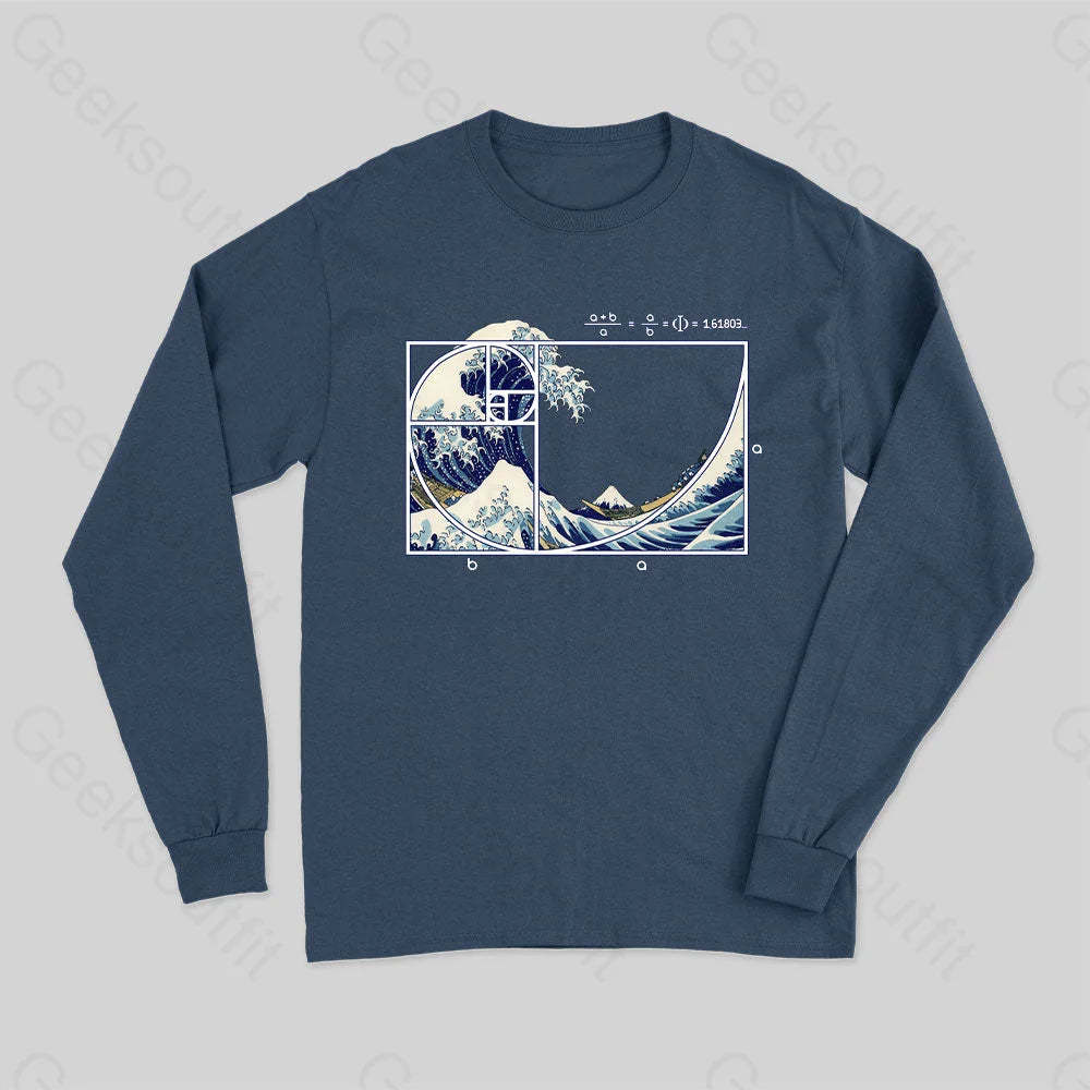 The Great Fibonacci Wave Science Long Sleeve T-Shirt Navy / S