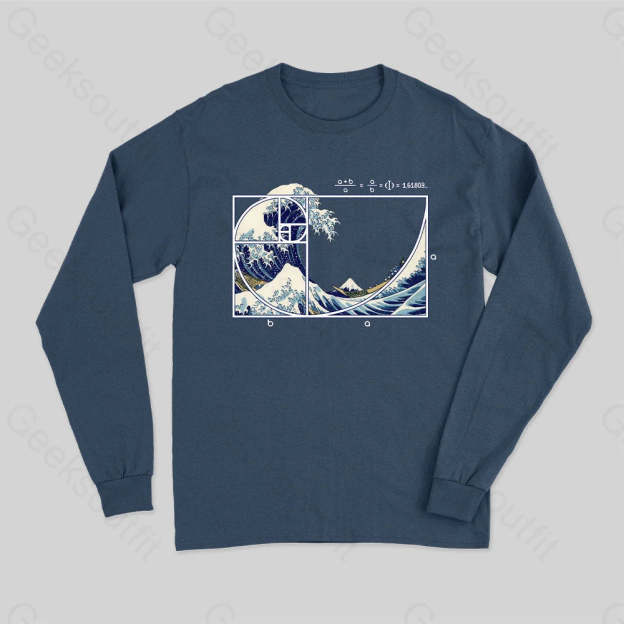 The Great Fibonacci Wave Science Long Sleeve T-Shirt Navy / S