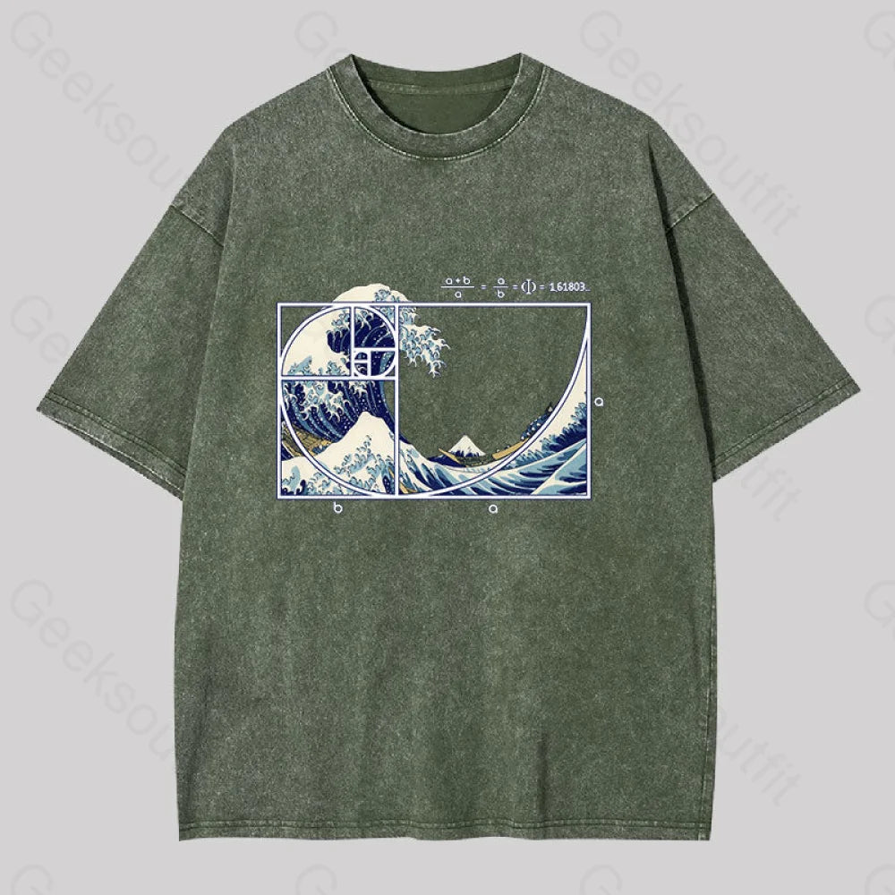 The Great Fibonacci Wave Washed T-Shirt Black / S