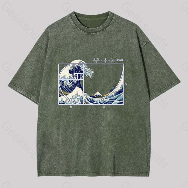 The Great Fibonacci Wave Washed T-Shirt Black / S
