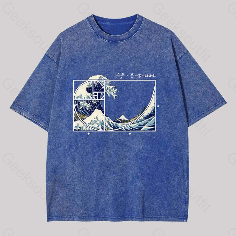 The Great Fibonacci Wave Washed T-Shirt Blue / S