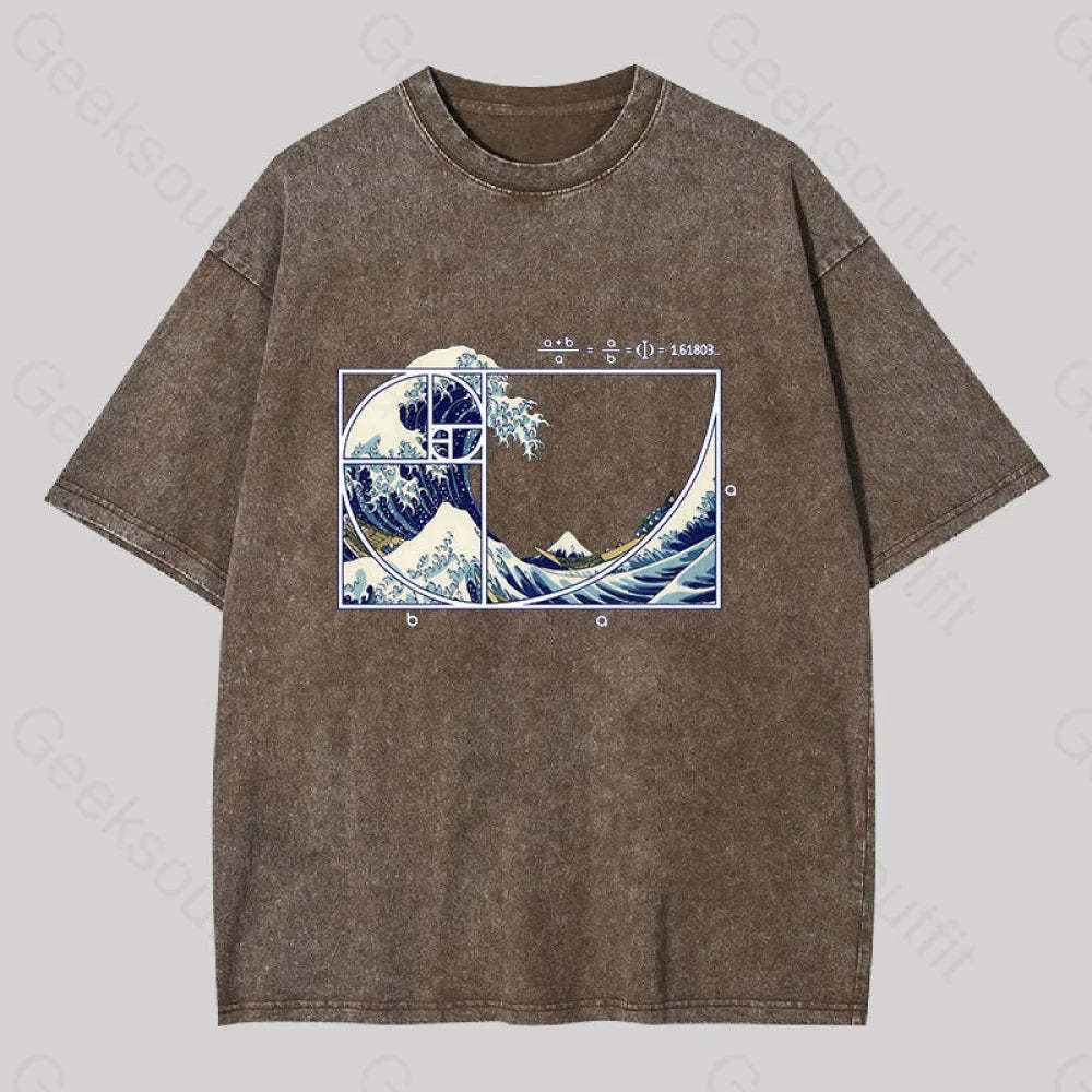 The Great Fibonacci Wave Washed T-Shirt Coffee / S