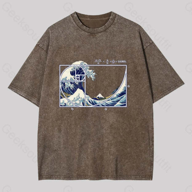 The Great Fibonacci Wave Washed T-Shirt Coffee / S