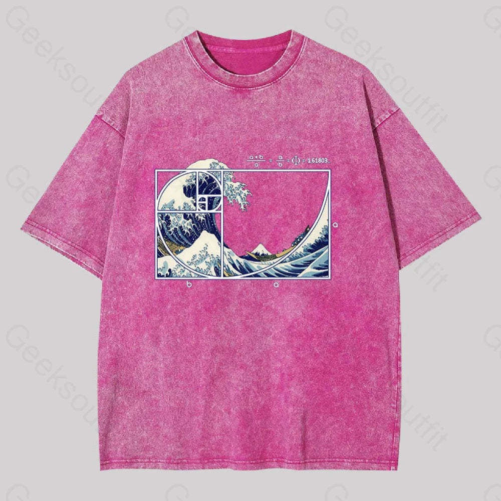 The Great Fibonacci Wave Washed T-Shirt Rose Red / S