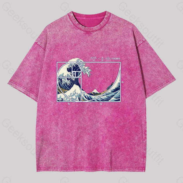 The Great Fibonacci Wave Washed T-Shirt Rose Red / S