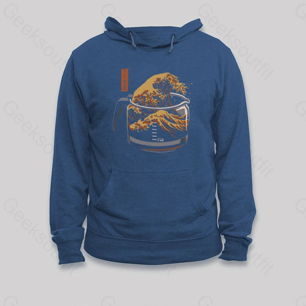 The Great Wave Of Coffee Hoodie Dark Blue / S