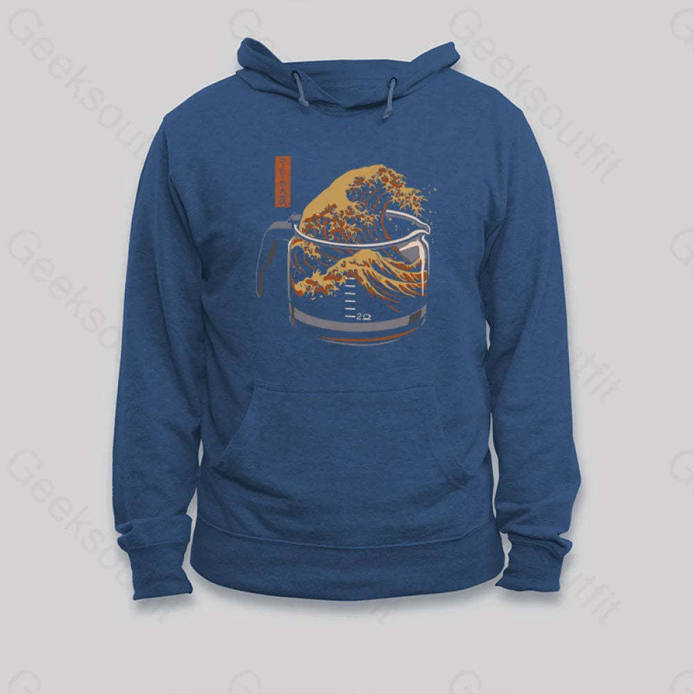 The Great Wave Of Coffee Hoodie Dark Blue / S
