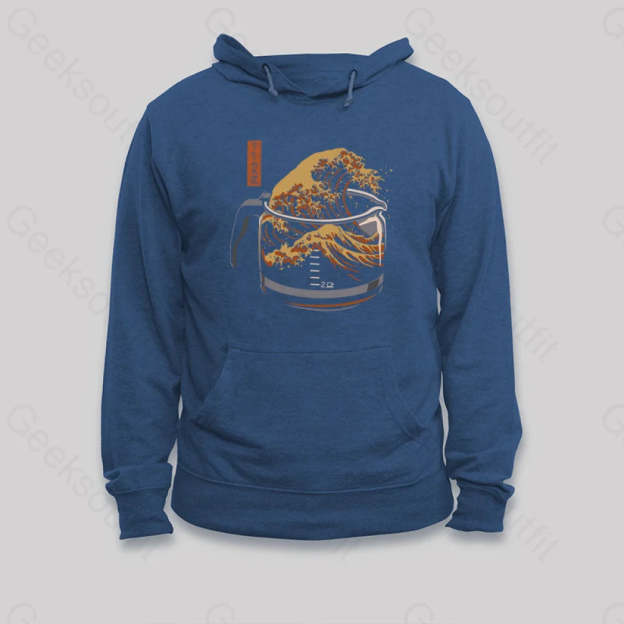 The Great Wave Of Coffee Hoodie Dark Blue / S