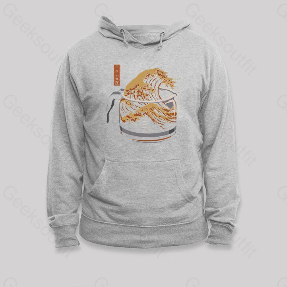 The Great Wave Of Coffee Hoodie Grey / S