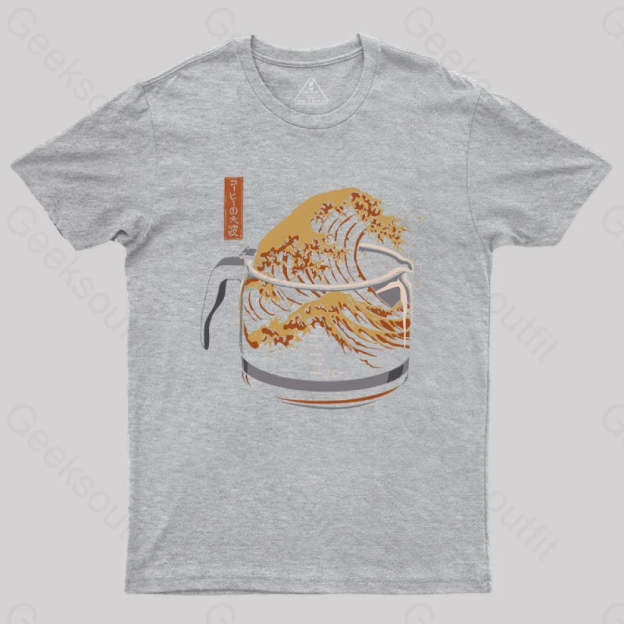 The Great Wave Of Coffee T-Shirt Grey / S