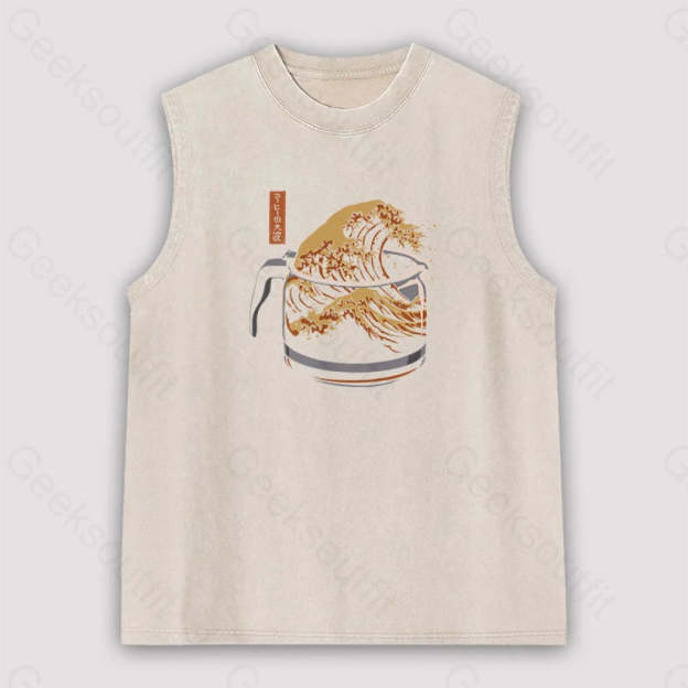 The Great Wave Of Coffee Unisex Washed Tank Apricot / S