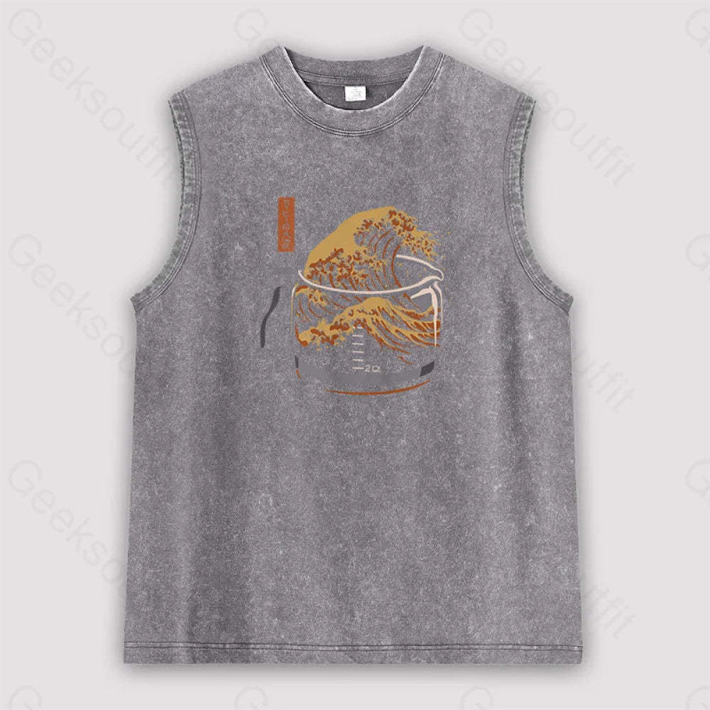 The Great Wave Of Coffee Unisex Washed Tank Grey / S
