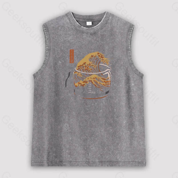 The Great Wave Of Coffee Unisex Washed Tank Grey / S