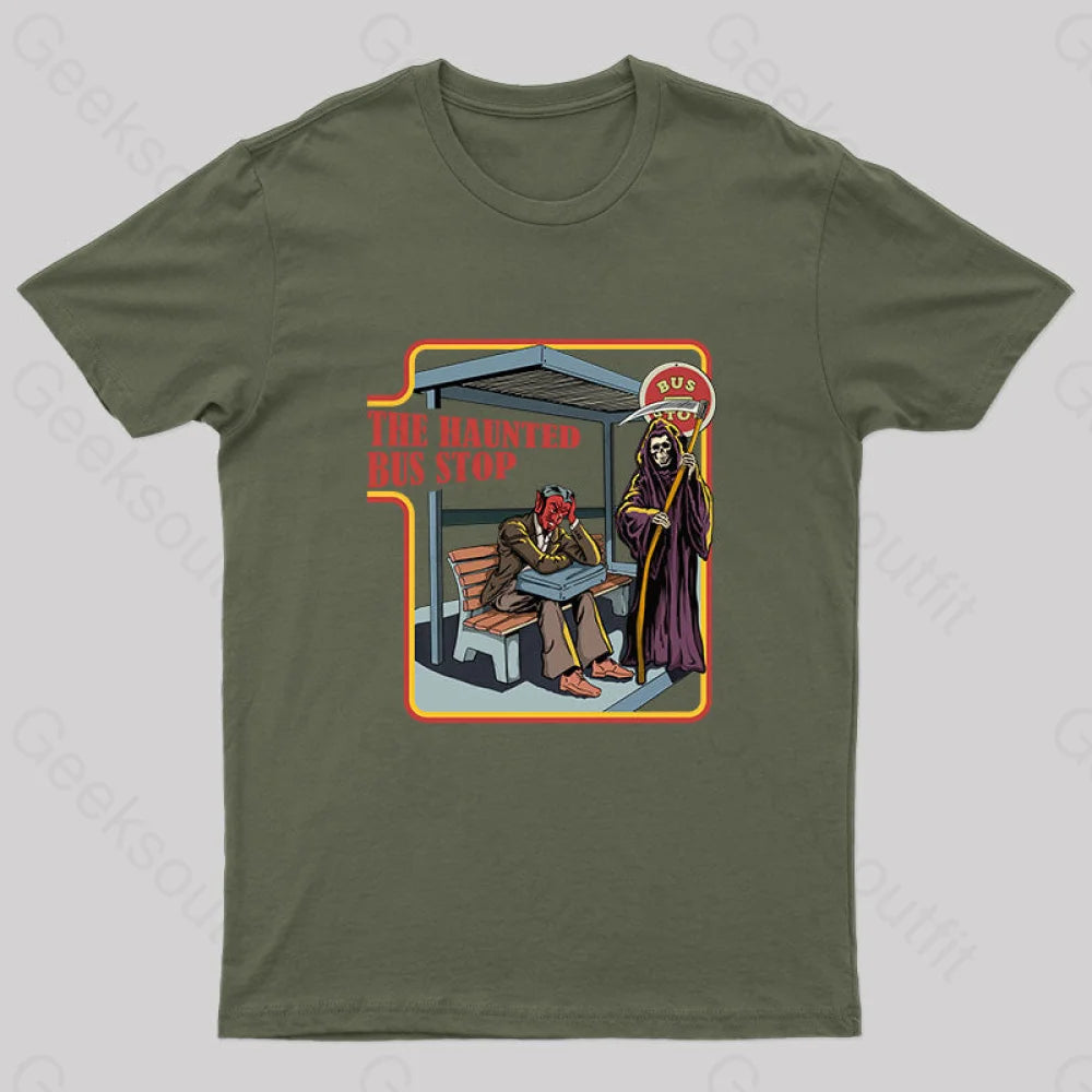 The Haunted Bus Stop T-Shirt Army Green / S