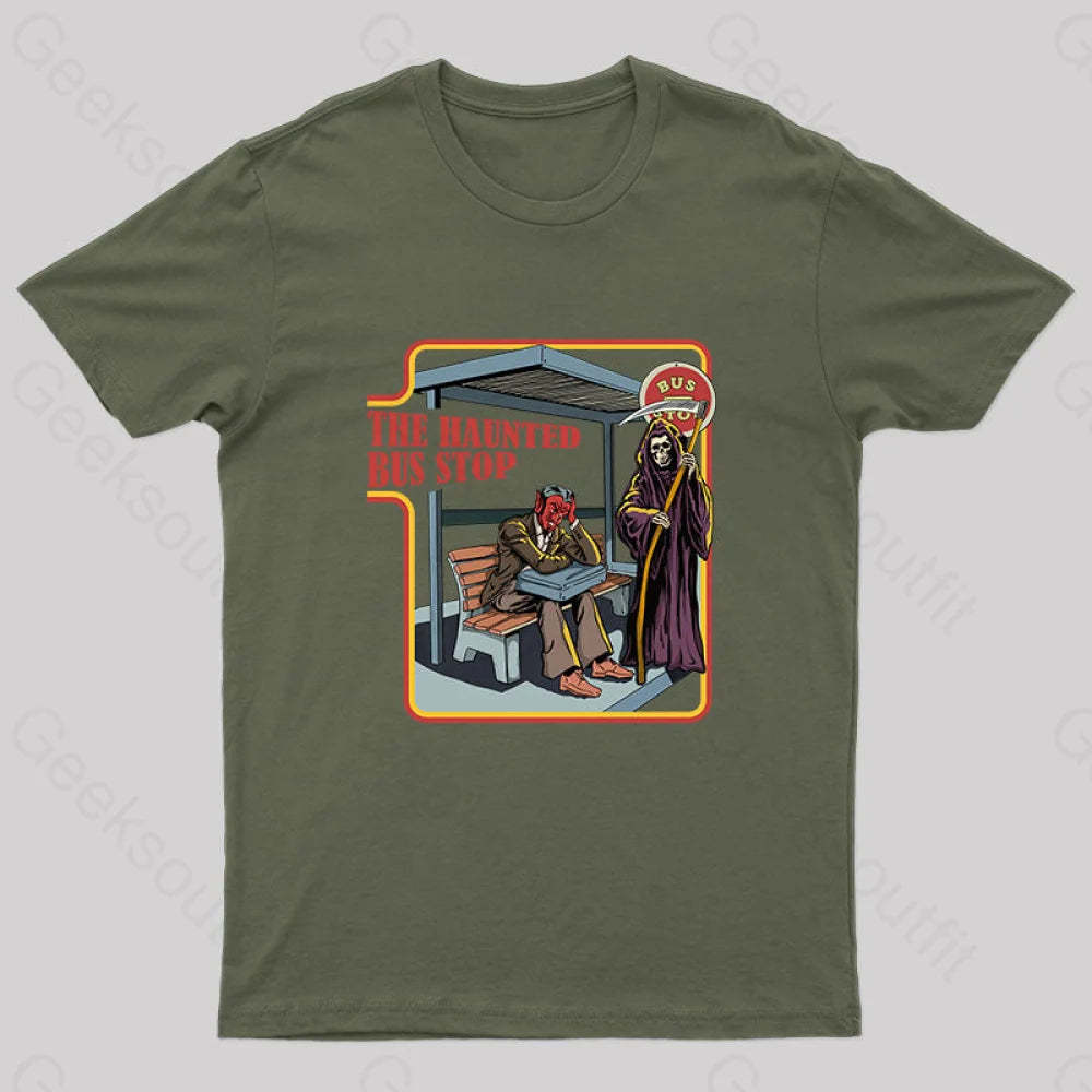 The Haunted Bus Stop T-Shirt Army Green / S