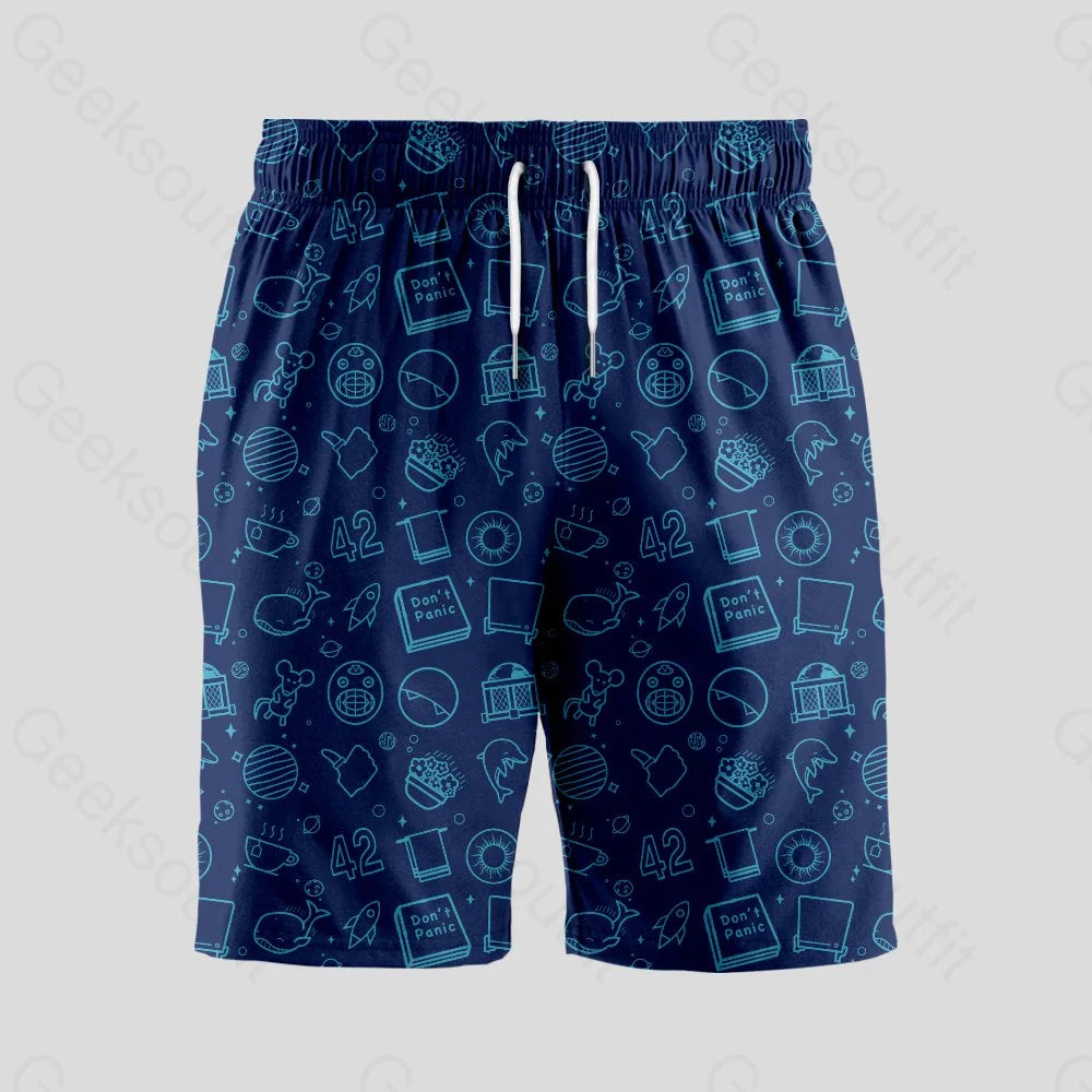 The Hitchhiker's Guide to the Galaxy Navy Geeky Drawstring Shorts - Geeksoutfit