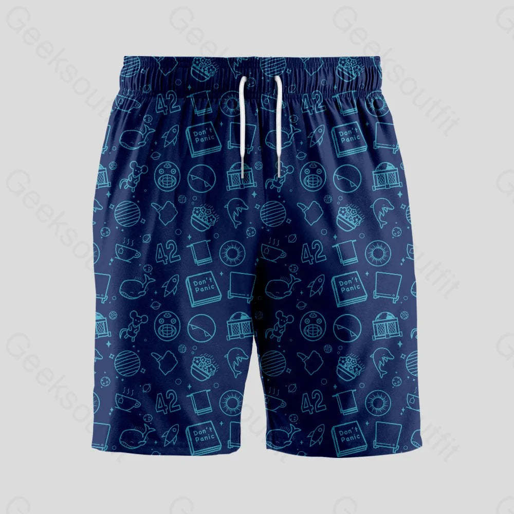 The Hitchhiker's Guide to the Galaxy Navy Geeky Drawstring Shorts - Geeksoutfit