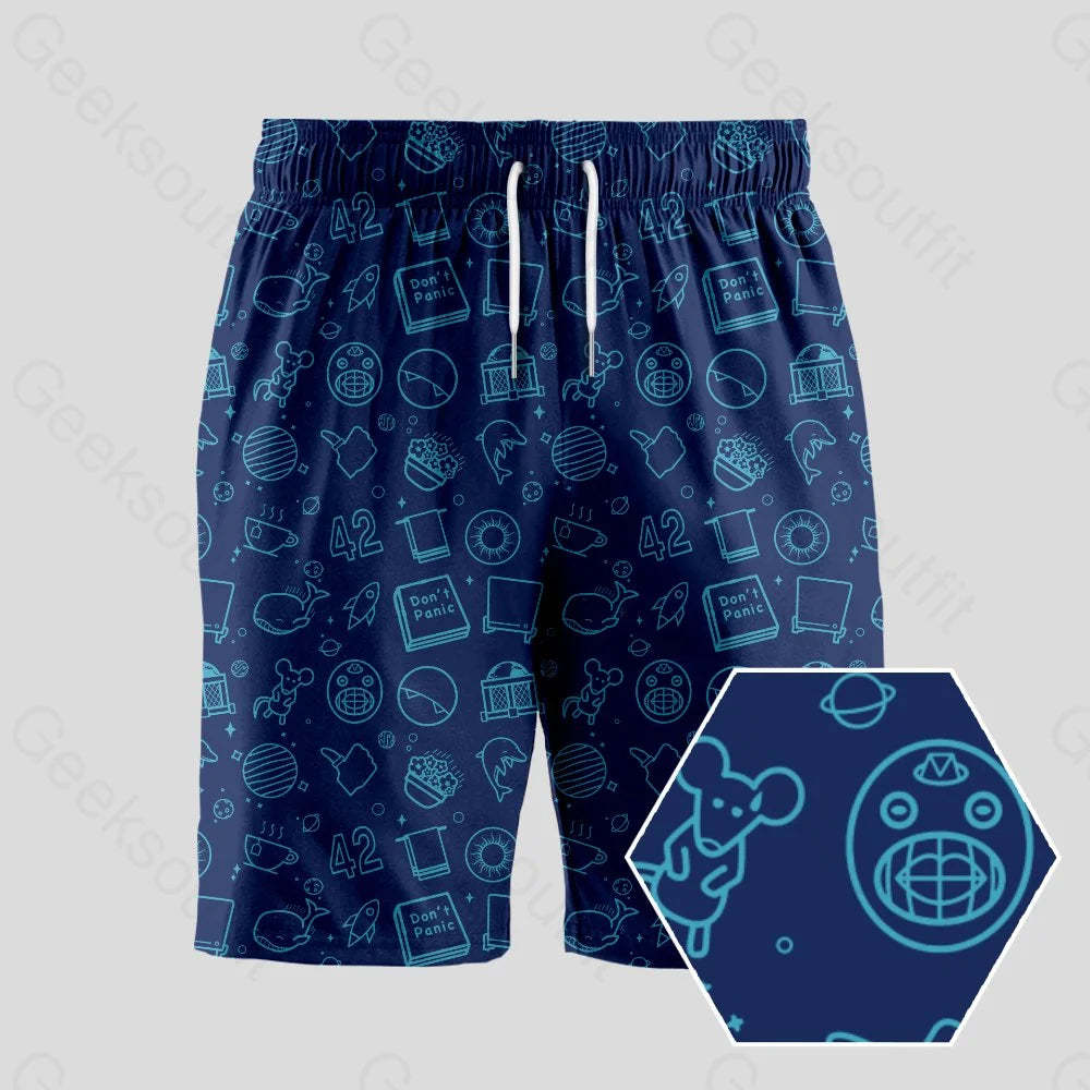 The Hitchhiker's Guide to the Galaxy Navy Geeky Drawstring Shorts - Geeksoutfit
