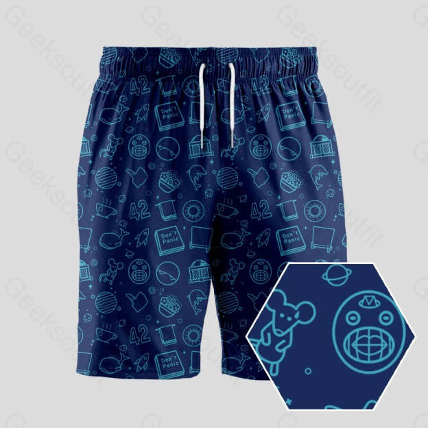 The Hitchhiker's Guide to the Galaxy Navy Geeky Drawstring Shorts - Geeksoutfit