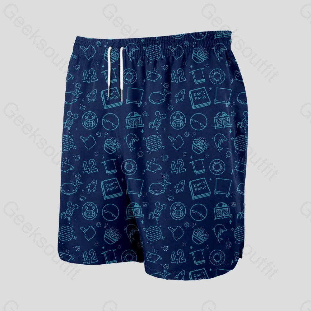 The Hitchhiker's Guide to the Galaxy Navy Geeky Drawstring Shorts - Geeksoutfit