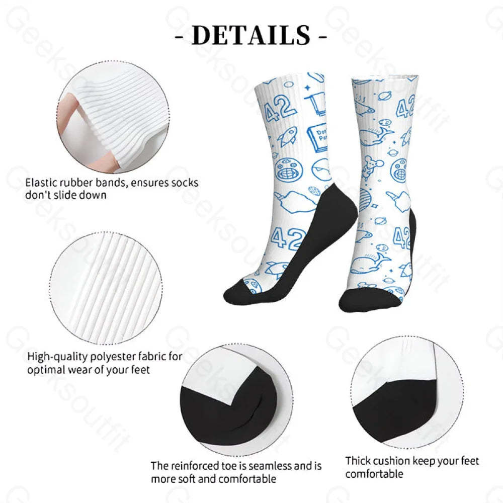 The Hitchhiker’s Guide To The Galaxy White Men’s Socks