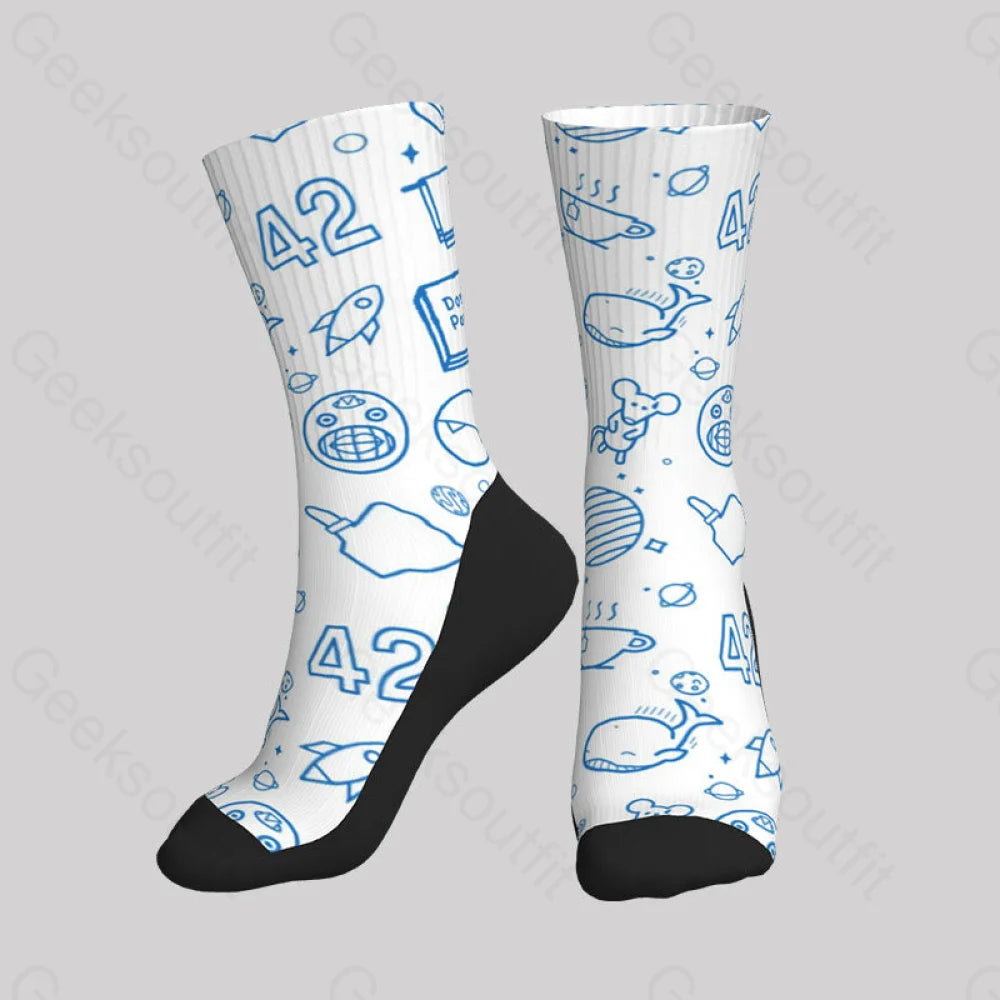 The Hitchhiker’s Guide To The Galaxy White Men’s Socks