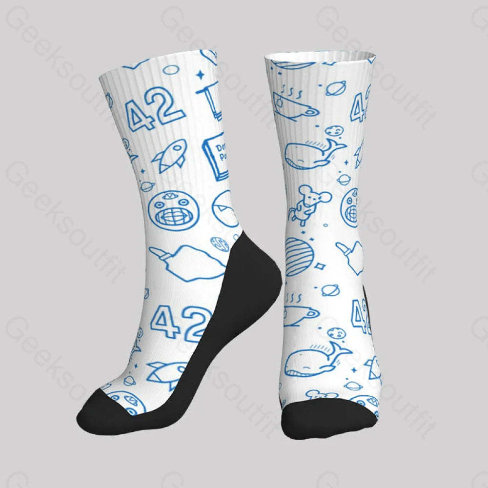 The Hitchhiker’s Guide To The Galaxy White Men’s Socks