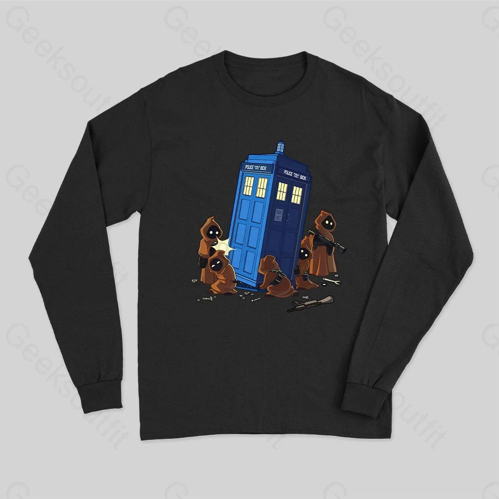 The Tardis In Humorous Fan Art Long Sleeve T-Shirt Black / S
