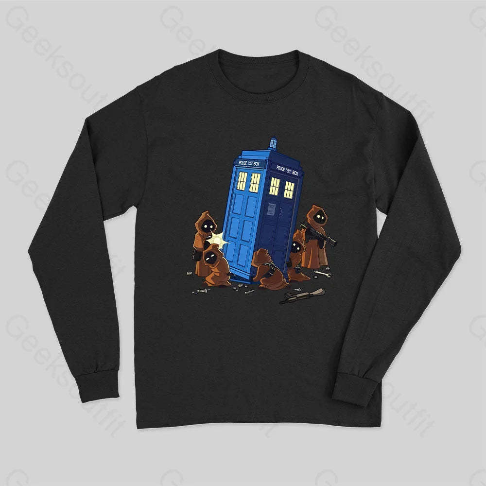 The Tardis In Humorous Fan Art Long Sleeve T-Shirt Black / S