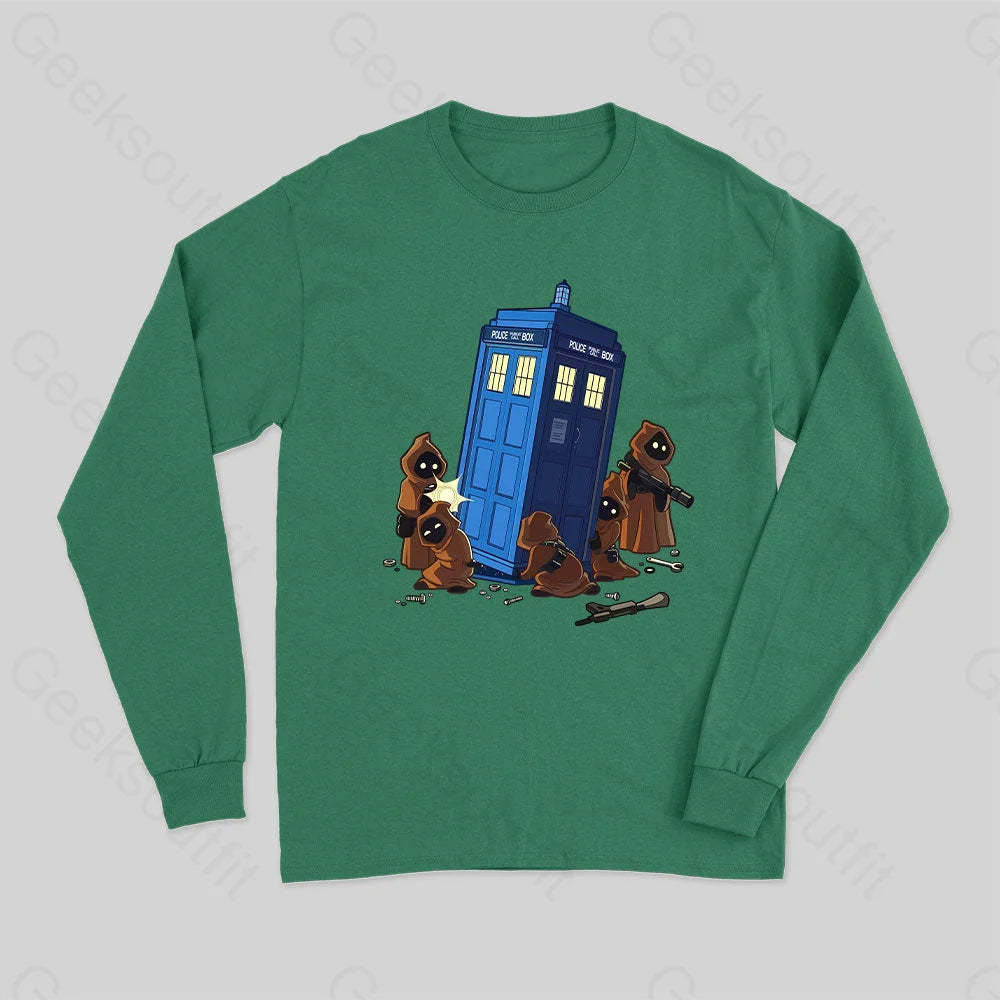The Tardis In Humorous Fan Art Long Sleeve T-Shirt Green / S