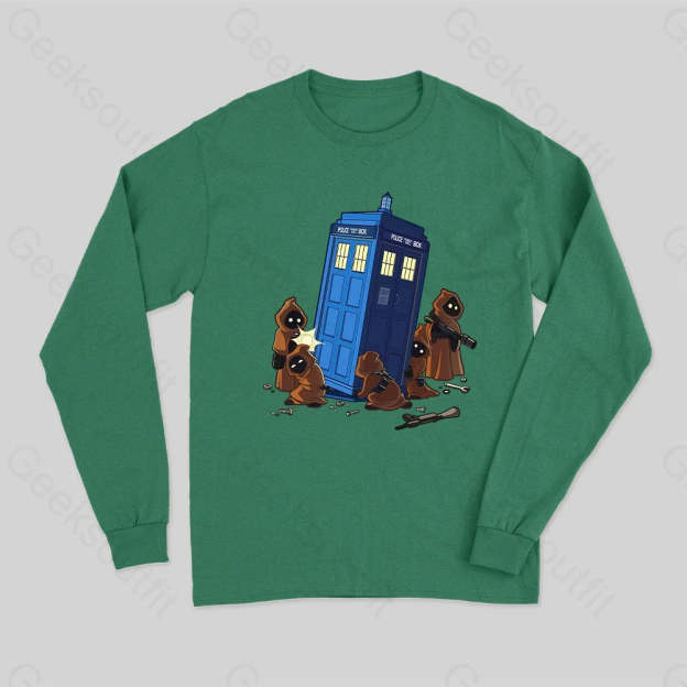 The Tardis In Humorous Fan Art Long Sleeve T-Shirt Green / S