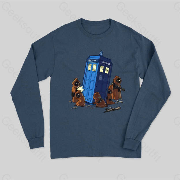 The Tardis In Humorous Fan Art Long Sleeve T-Shirt Navy / S