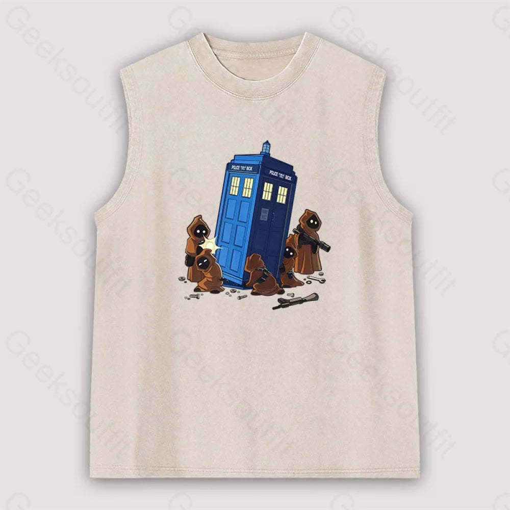 The Tardis In Humorous Fan Art Unisex Washed Tank Apricot / S