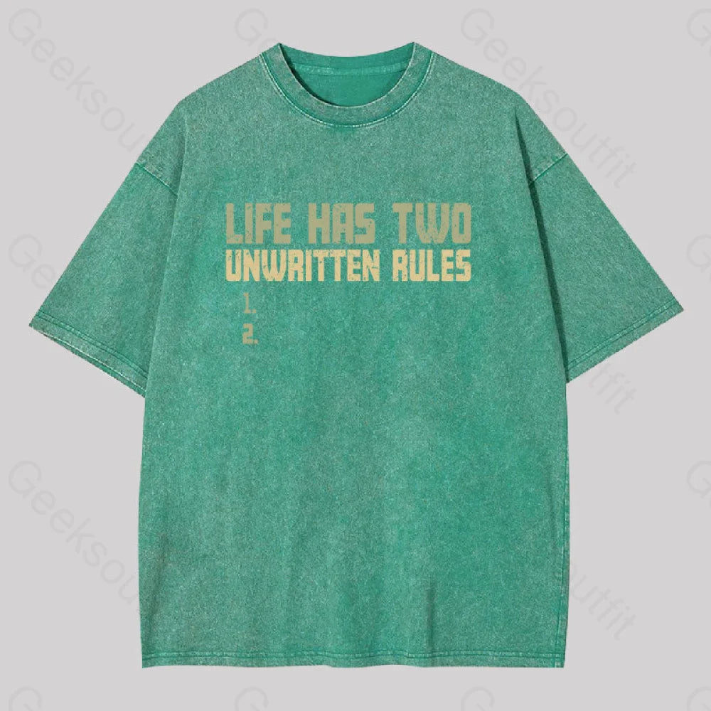 The Two Unwritten Rules Of Life Washed T-Shirt Grass Green / S