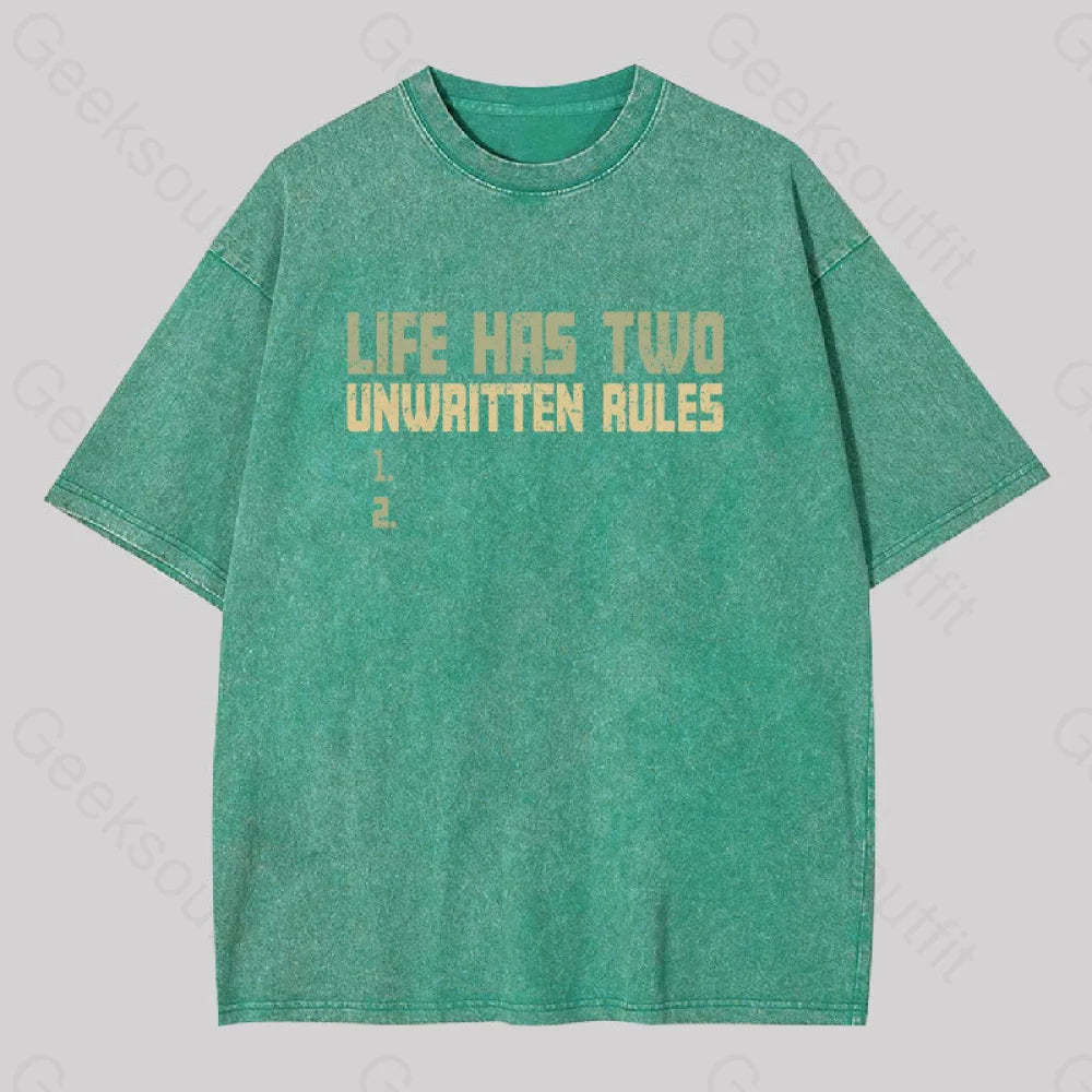 The Two Unwritten Rules Of Life Washed T-Shirt Grass Green / S