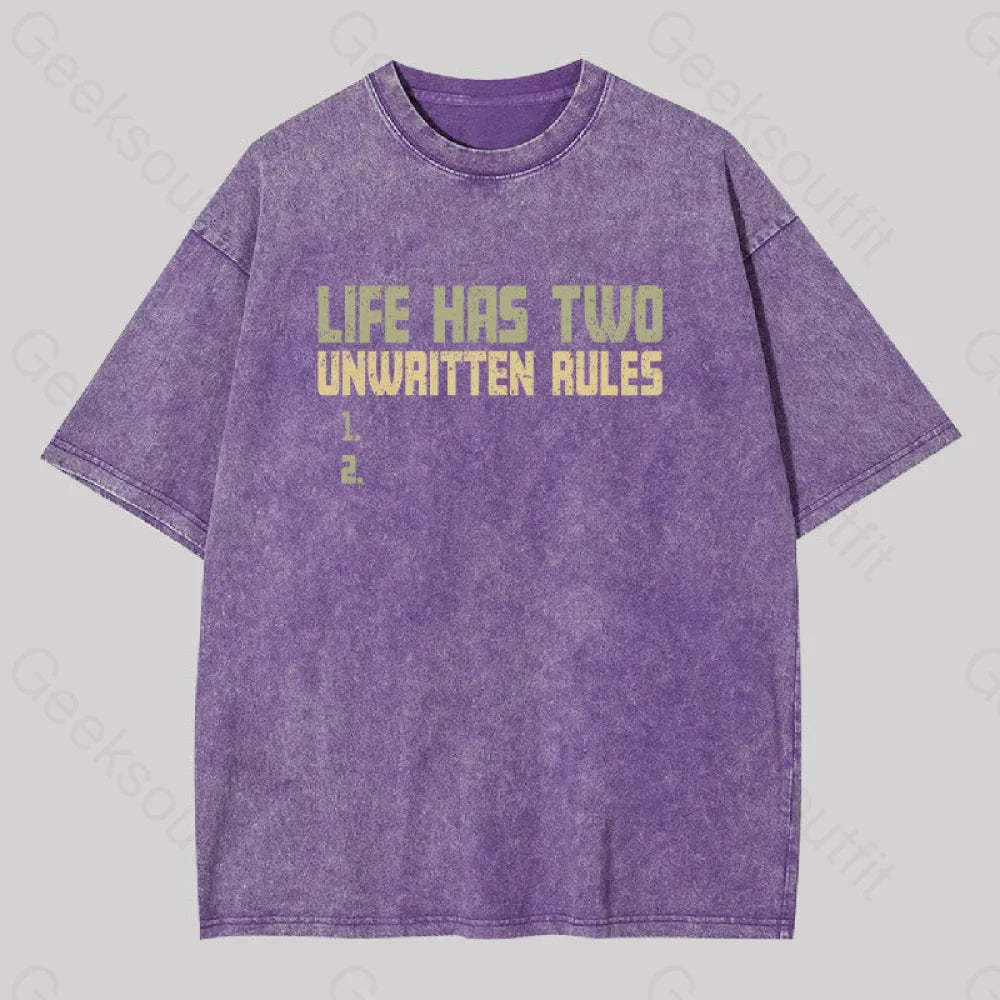 The Two Unwritten Rules Of Life Washed T-Shirt Purple / S