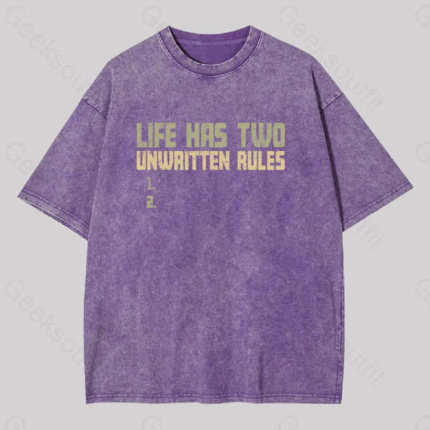 The Two Unwritten Rules Of Life Washed T-Shirt Purple / S