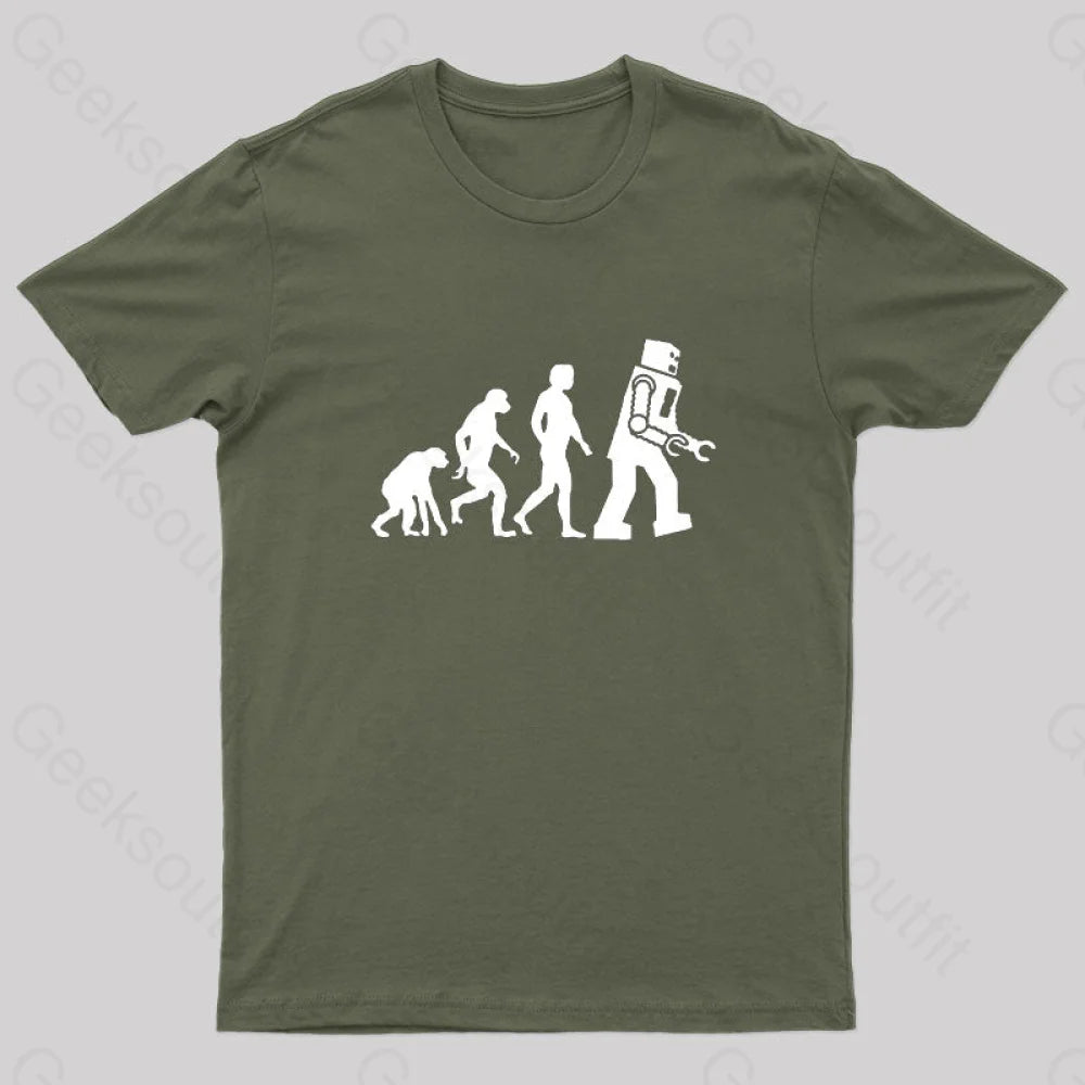 Theory Of Evolution Robot T-Shirt Army Green / S
