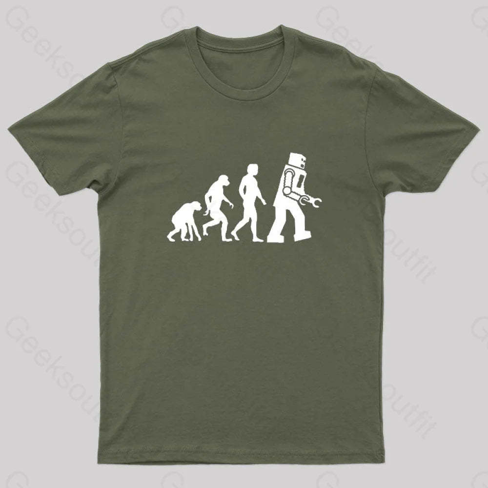 Theory Of Evolution Robot T-Shirt Army Green / S
