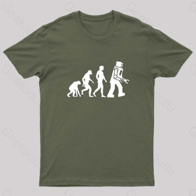 Theory Of Evolution Robot T-Shirt Army Green / S