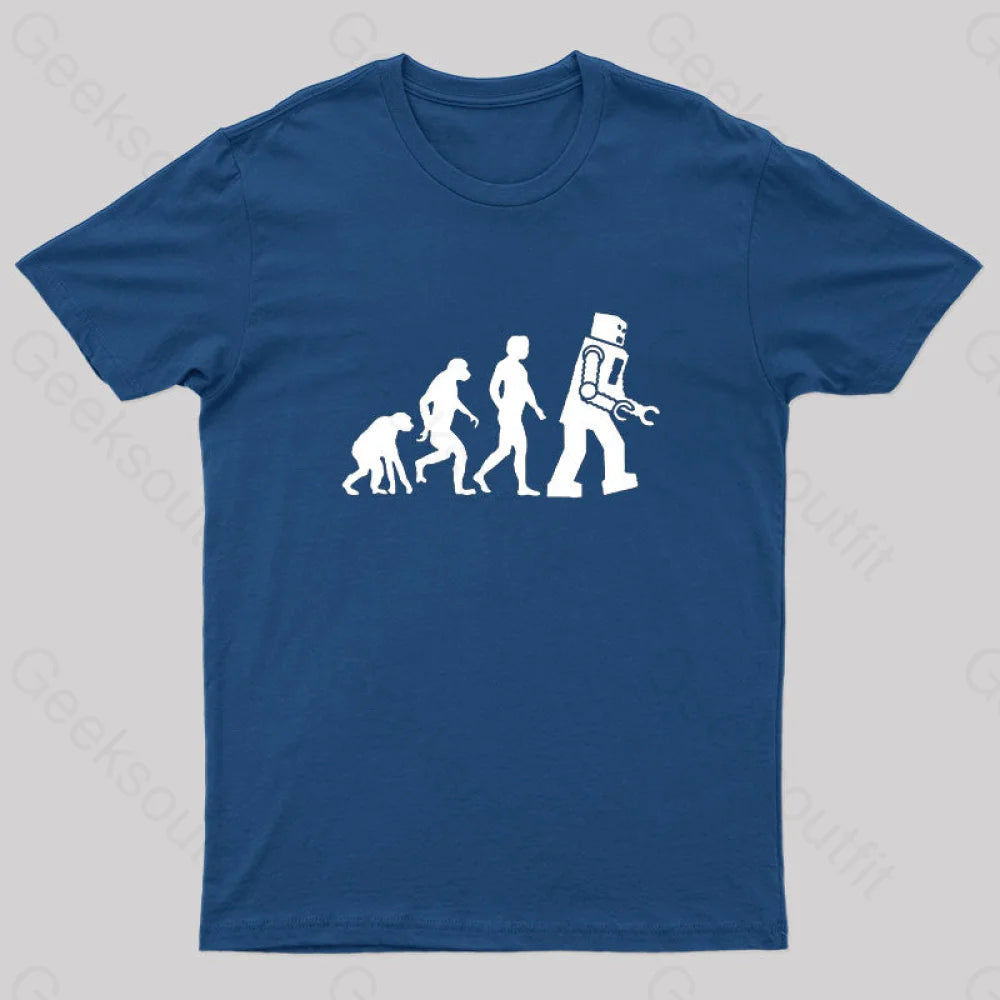 Theory Of Evolution Robot T-Shirt Navy / S