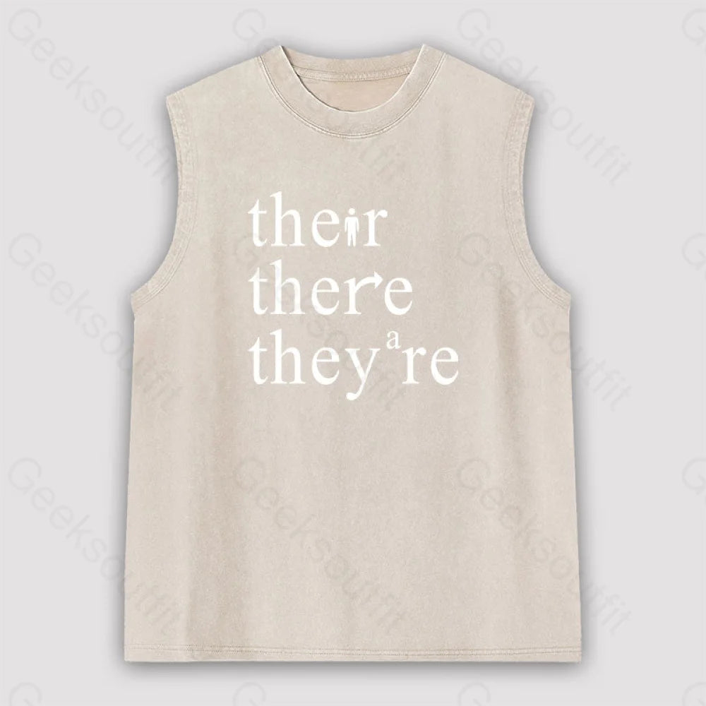 There Their They’re Funny Grammar Unisex Washed Tank Apricot / S