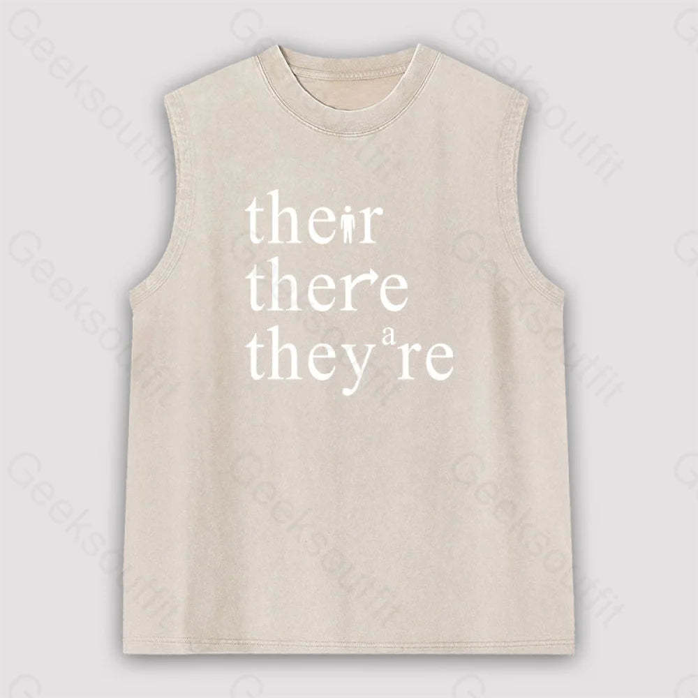 There Their They’re Funny Grammar Unisex Washed Tank Apricot / S